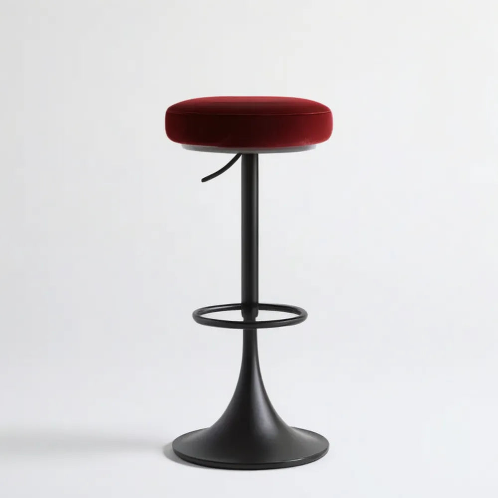 Regulowany stołek barowy z bordowym siedziskiem Ø 40 cm, wysokość 62–82 cm