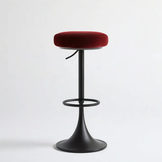 Regulowany stołek barowy z bordowym siedziskiem Ø 40 cm, wysokość 62–82 cm