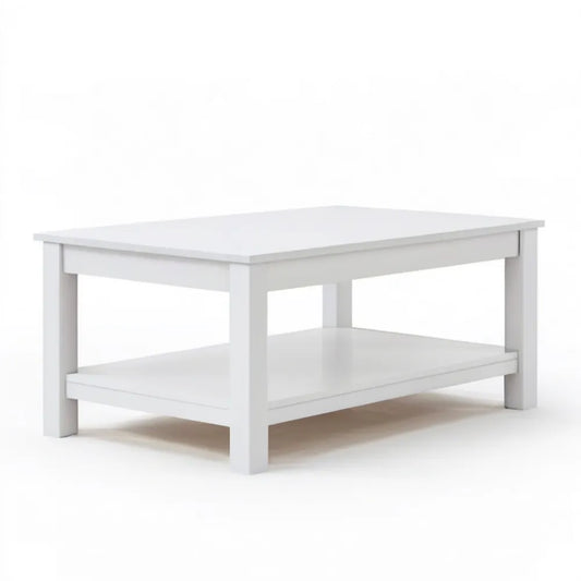 Biały prostokątny stolik z płyty MDF z dolną półką 100 x 60 x 45 cm