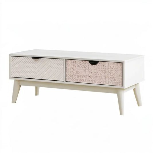 Stolik kawowy z 2 szufladami MDF Biały/Pudrowy róż 100 x 50 x 45 cm